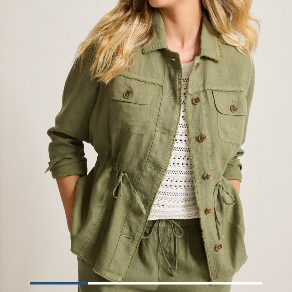 Tommy Bahama Two Palms 100% Linen Raw-Edge Utility Jacket Green Coastal Beach - Picture 13 of 14